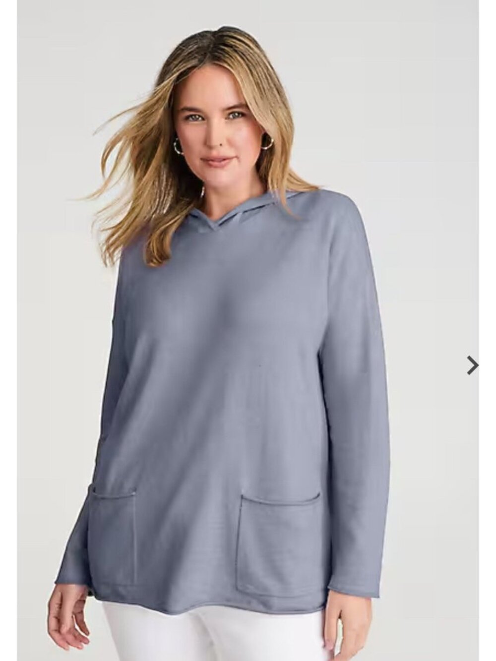 J Jill Patch Pocket Cotton Gray Hoodie Size S Athleisure Relaxed Fit Comfort